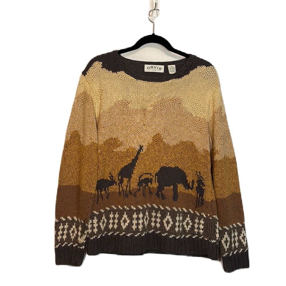 Vintage Orvis Cotton Linen Blend African Africa Safari Knit Sweater Size M